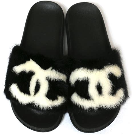 chanel mink fur slides|CHANEL.